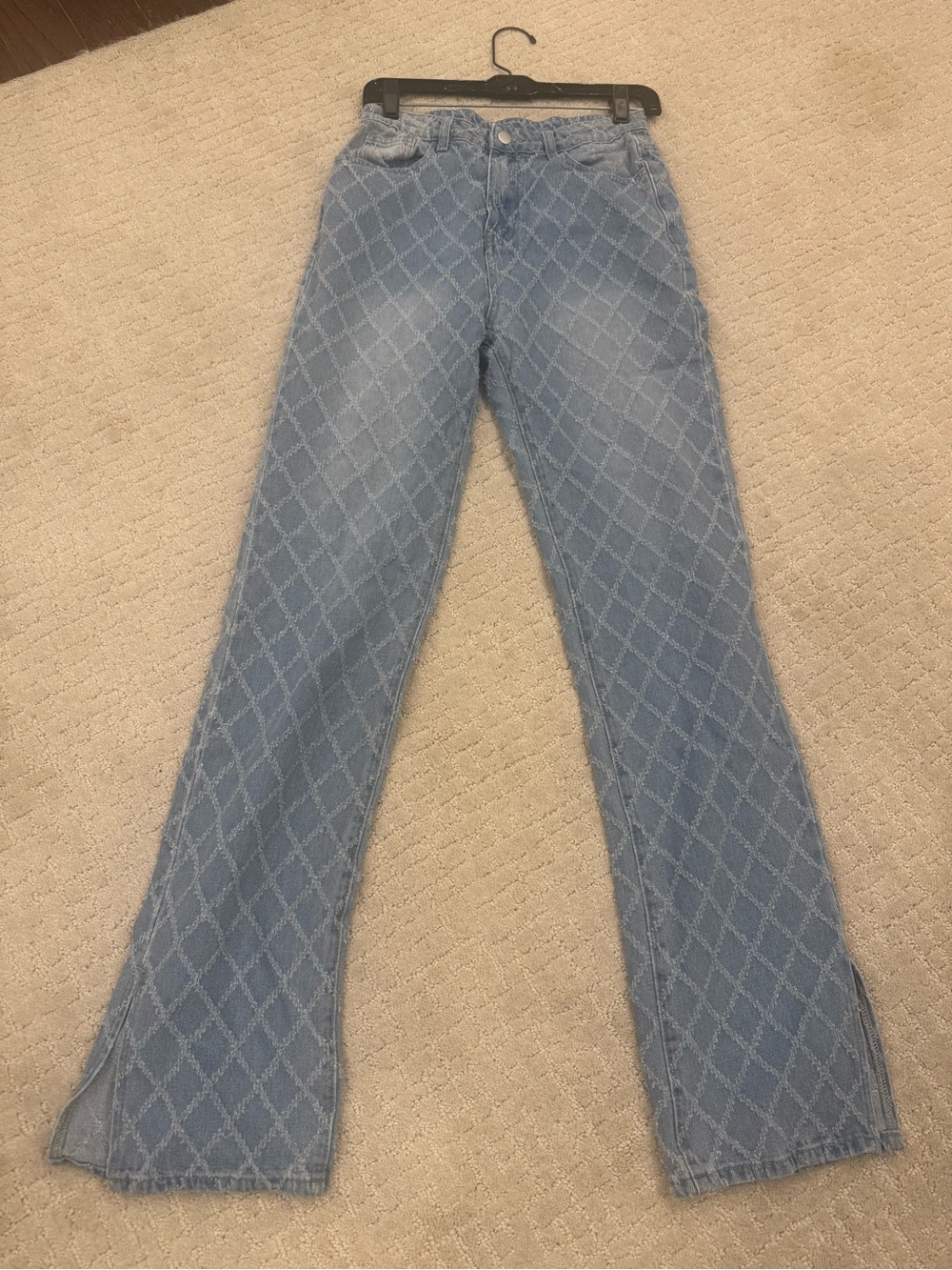 SHEIN Light Blue Diamond-Pattern Jeans